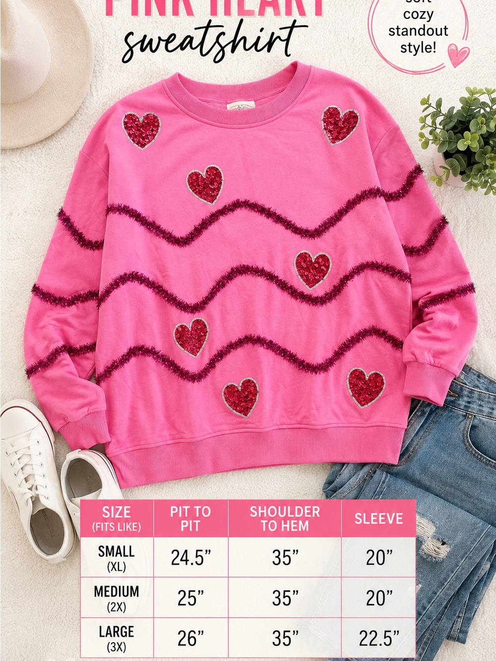 Fantastic Fawn Hot Pink Sequin Heart Crewneck Sweatshirt